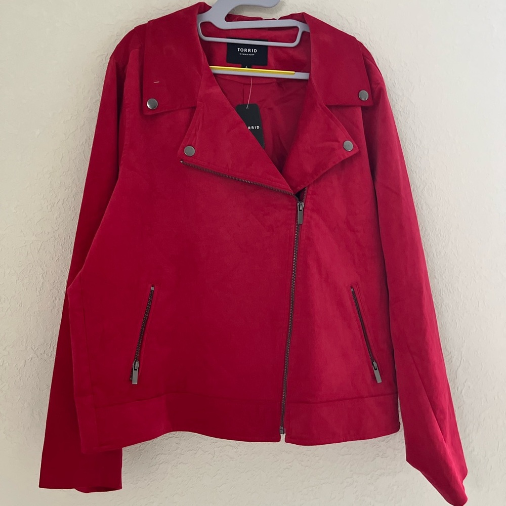 Torrid Velveteen Red Moto Zip Front Jacket Womens Size 4X NEW